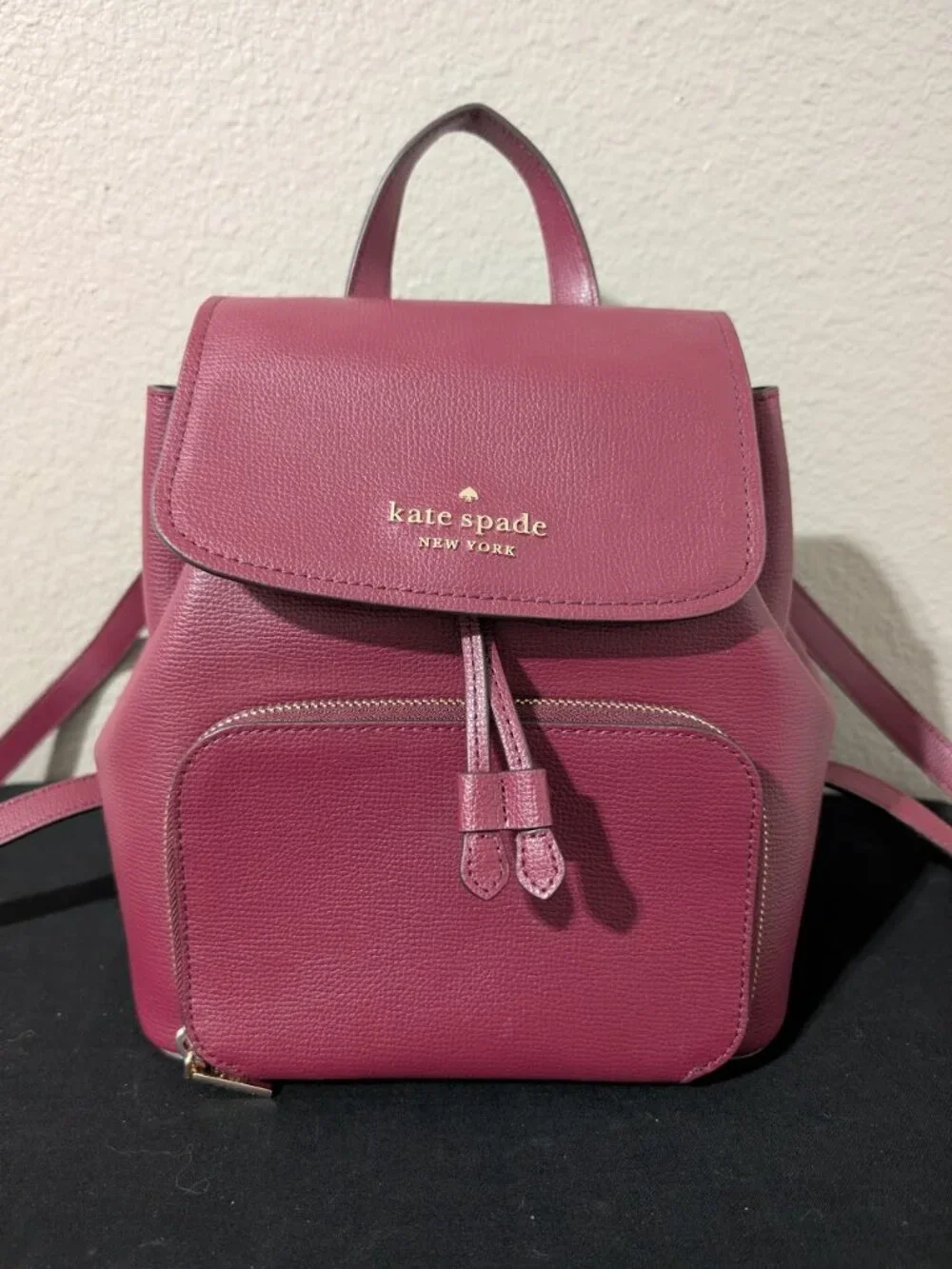 Kate Spade Darcy Flap Backpack Grain Leather WKR00548 Burgundy Drawstring